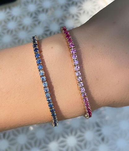 2.9mm Blue Sapphire Ombre Tennis Bracelet in 14K Gold Finish - Wedding Bracelet Gift For Her