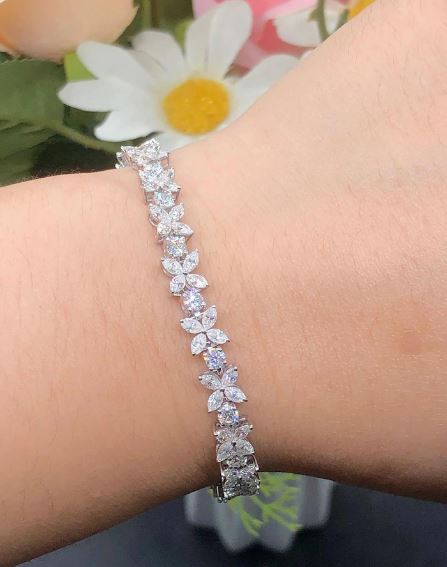 7.50tcw Marquise & Round Four Petal Flower Moissanite Tennis Bracelet 925 Sterling Silver Gift For Her