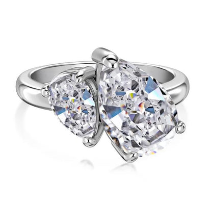 Double Pear White Zircon Toi et Moi Engagement Ring 925 Sterling Silver - Valentine Gift For Her