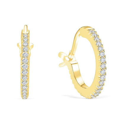 Round Diamond Hoop Earring in 925 Sterling Silver with 18k Yellow Gold Plating - Gift For Christmas