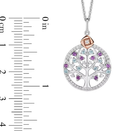 1/8 CT Amethyst & Blue Topaz and Diamond Wish Tree Pendant Necklace in 925 Sterling Silver - Gift For Daughter