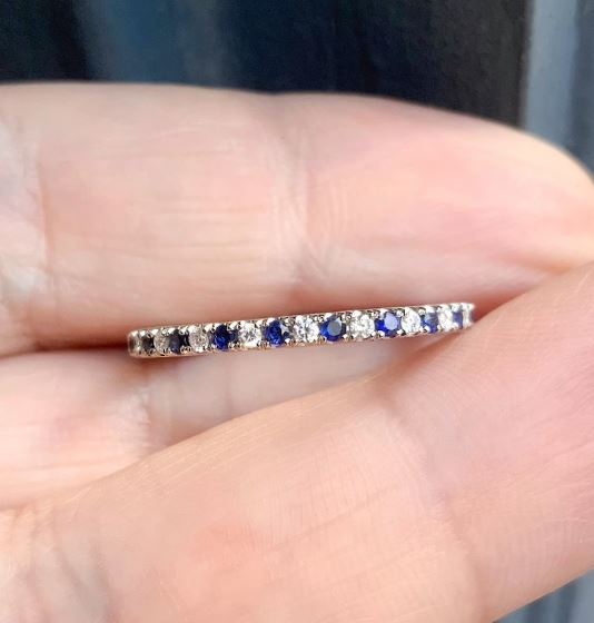 1.5mm Half Eternity Alternating Sapphire Diamond Stack Ring in 925 Silver