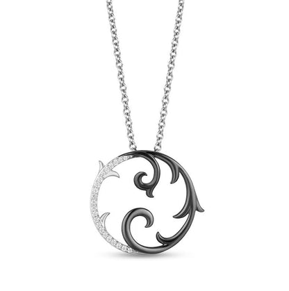 Disney Villains Maleficent 0.84 Ct Diamond Thorns Circle Pendant Necklace in Two-Tone 925 Sterling Silver