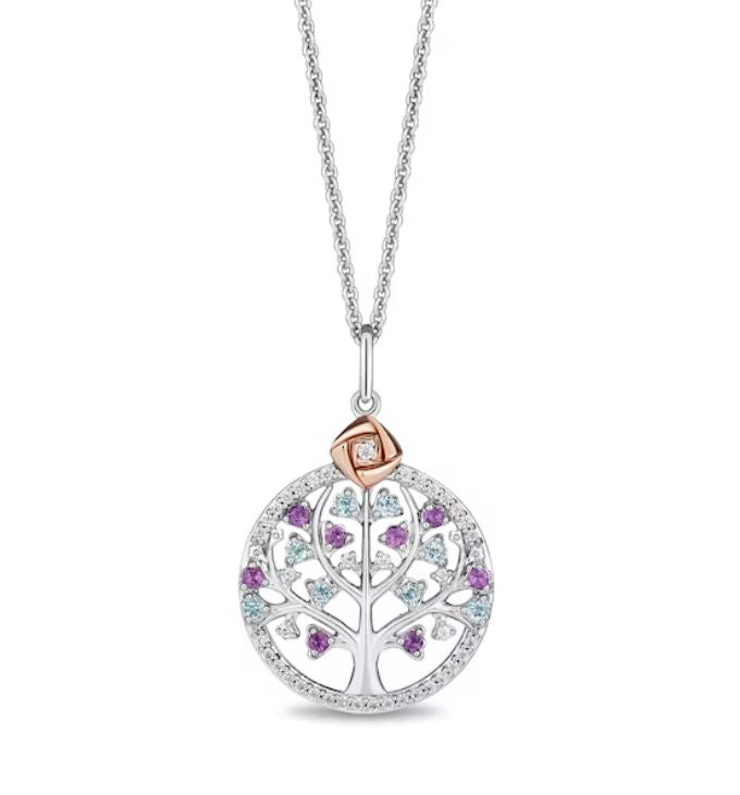 1/8 CT Amethyst & Blue Topaz and Diamond Wish Tree Pendant Necklace in 925 Sterling Silver - Gift For Daughter