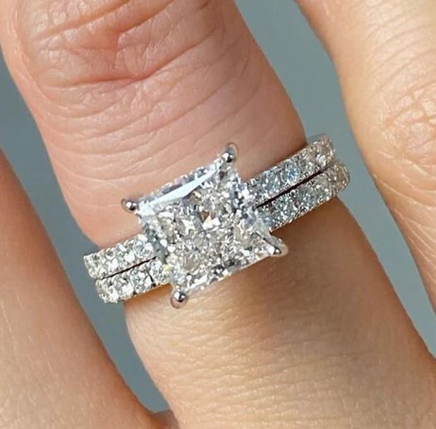 Hidden Halo Perfect Princess Cut Diamond Bridal Wedding Ring Set in 925 Sterling Silver