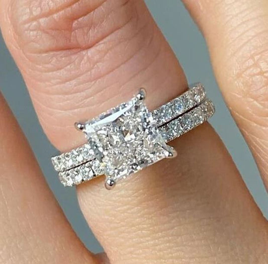 Hidden Halo Perfect Princess Cut Diamond Bridal Wedding Ring Set in 925 Sterling Silver