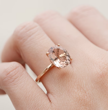 Morganite Solitaire Engagement Ring in 14K Rose Gold Vermeil Wedding Ring - Minimalist Ring For Women - Promise Ring Anniversary Gift