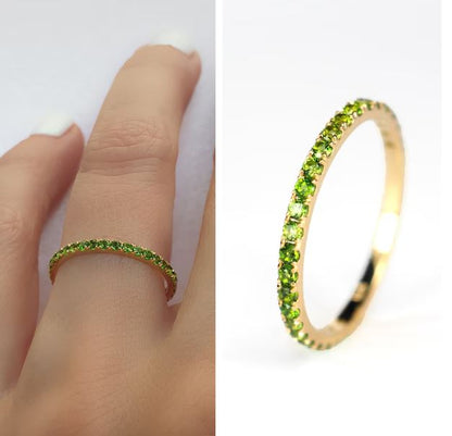 Peridot Wedding Band Half Eternity Ring in 14K Gold Plated - August Birthstone Ring For Her