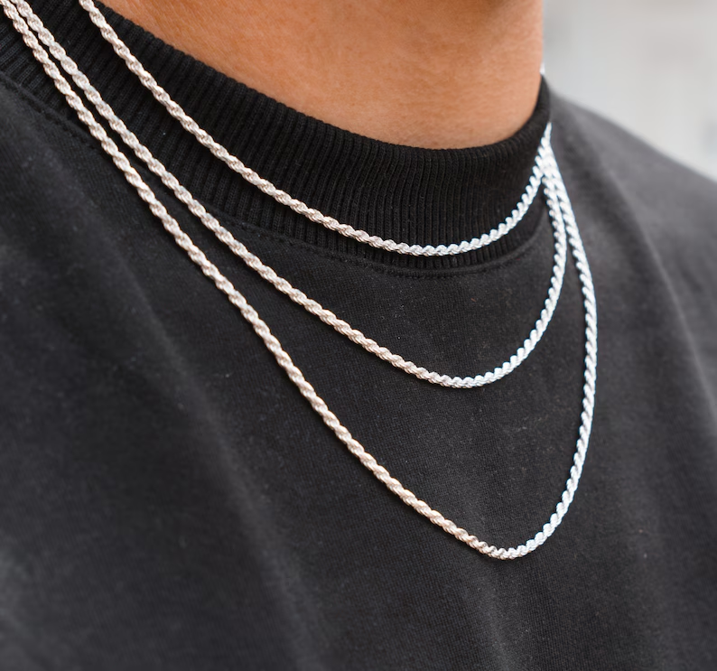 Rope Chain Necklace 925 Sterling Silver 18"inch Rope Chain 3MM / Twisted Chain Necklace Gift For Him/Her