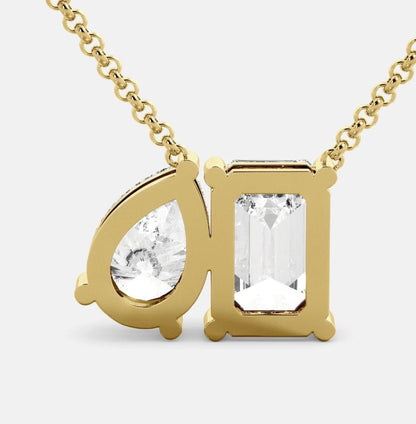 Toi et Moi Diamond Necklace in 14K Yellow Gold Finish - Gift For Her