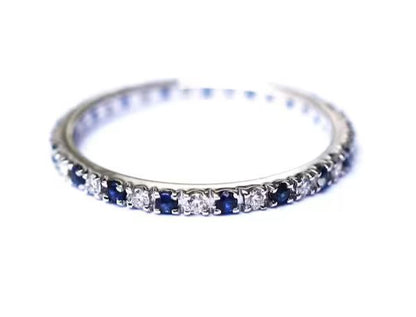 Sapphire and Diamond Half Eternity Ring in 925 Sterling Silver Stacking Ring - Wedding Band