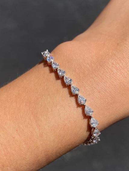 Pear Cut Elegance Diamond Bracelet in Sterling Silver - East-West Bracelet Birthday Gift for Her