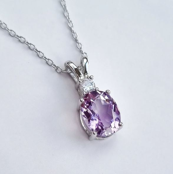 Lavender Amethyst Pendant Necklace in 925 Sterling Silver - Anniversary Gift - Gift For Mum