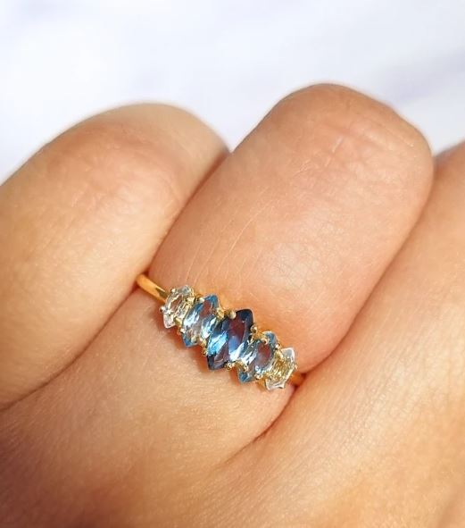 Natural Ombre Blue Topaz Ring in Sterling Silver - Birthday & Valentine Gift For Wife