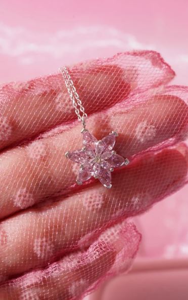 Pink Lotus Elegance Necklace in 925 Sterling Silver - Special Gift For Your Princess