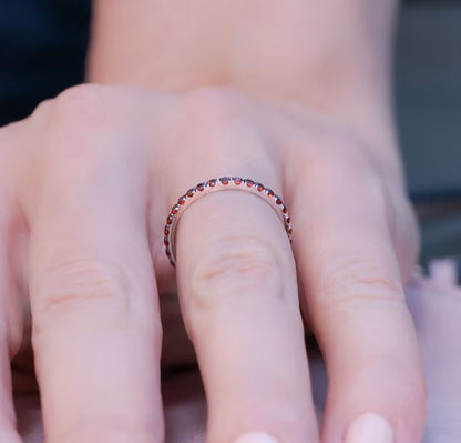 Red Garnet Eternity Ring in 925 Sterling Silver - January Birthstone Ring For Her