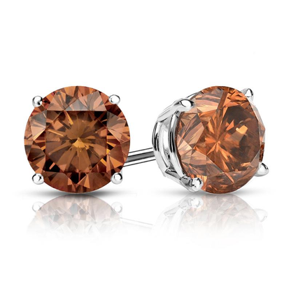 7mm Brown Diamond Stud Earrings in 925 Sterling Silver