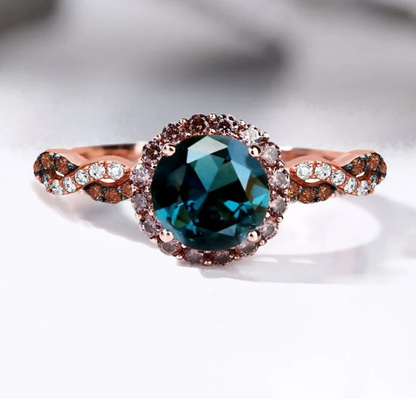 London Blue Topaz Halo Engagement Ring in 14K Rose Gold Finish