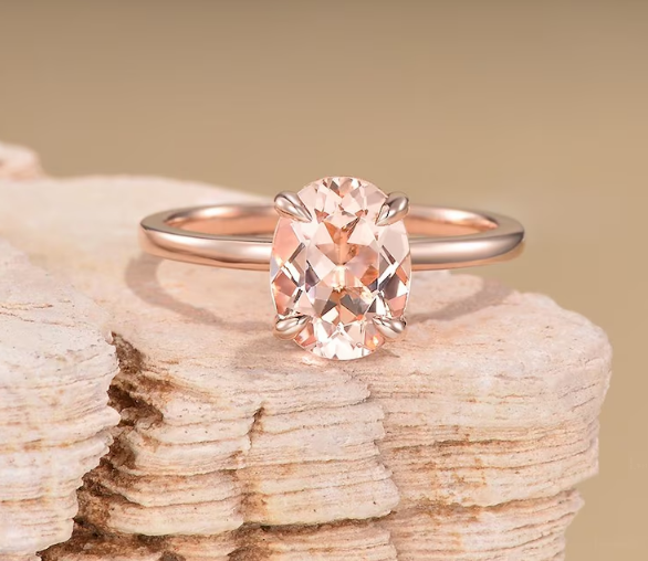 Morganite Solitaire Engagement Ring in 14K Rose Gold Vermeil Wedding Ring - Minimalist Ring For Women - Promise Ring Anniversary Gift