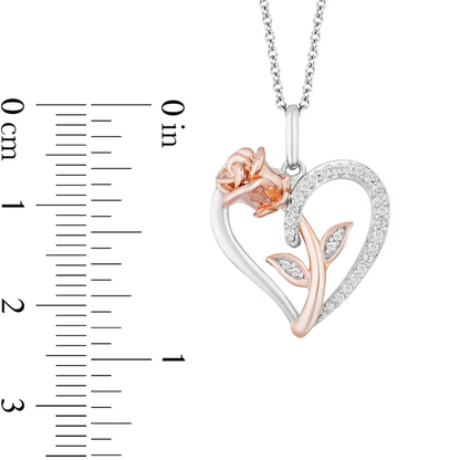 Belle 1/10 CT. T.W. Diamond Rose and Heart Pendant in Sterling Silver - Best Gift For Mom