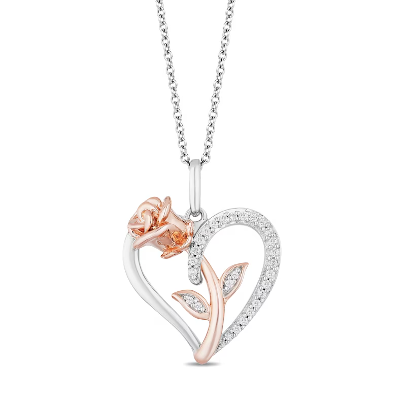 Belle 1/10 CT. T.W. Diamond Rose and Heart Pendant in Sterling Silver - Best Gift For Mom