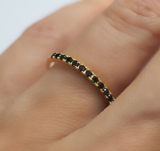 Black Diamond Eternity Ring in 18k Gold - 925 Silver - Wedding Band Gift for Her