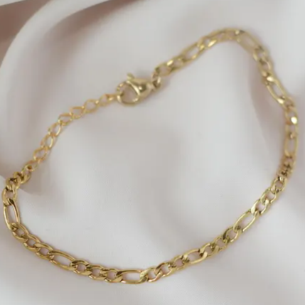 Gold 3mm 4mm Figaro Bracelet- Waterproof Figaro Chain Bracelet- Chunky Figaro Chain Bracelet- Minimalist Bracelet