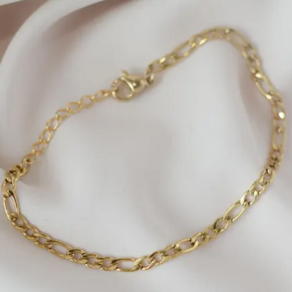 Gold 3mm 4mm Figaro Bracelet- Waterproof Figaro Chain Bracelet- Chunky Figaro Chain Bracelet- Minimalist Bracelet