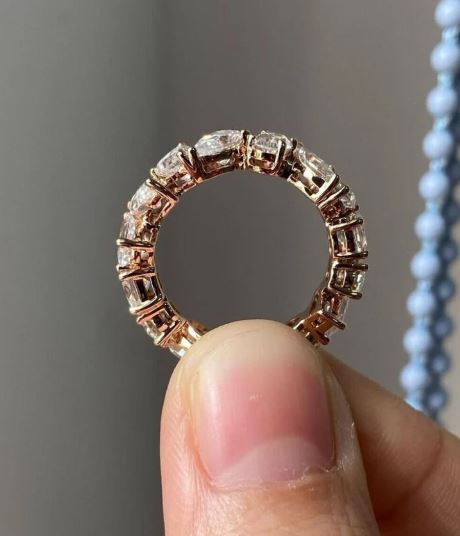 Multi Shape Colorless Diamond Full Eternity Wedding Stacking Ring band in 14K Rose Gold Finish - Gift for women
