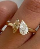 Colorless Pear Cut & Marquise Cut Champagne Toi Et Moi Anniversary Ring For Her